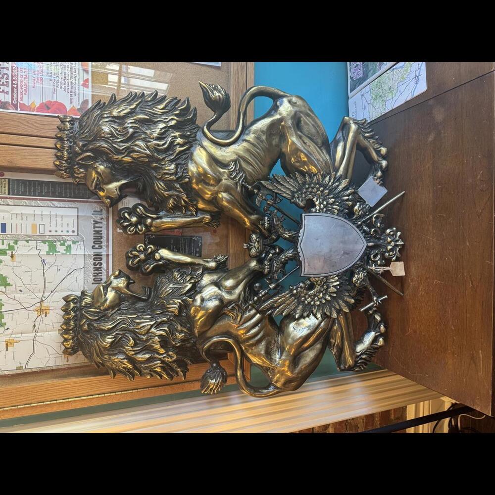 Vintage Bronze Crowned Britannic Rampant Lion Wall Plaques